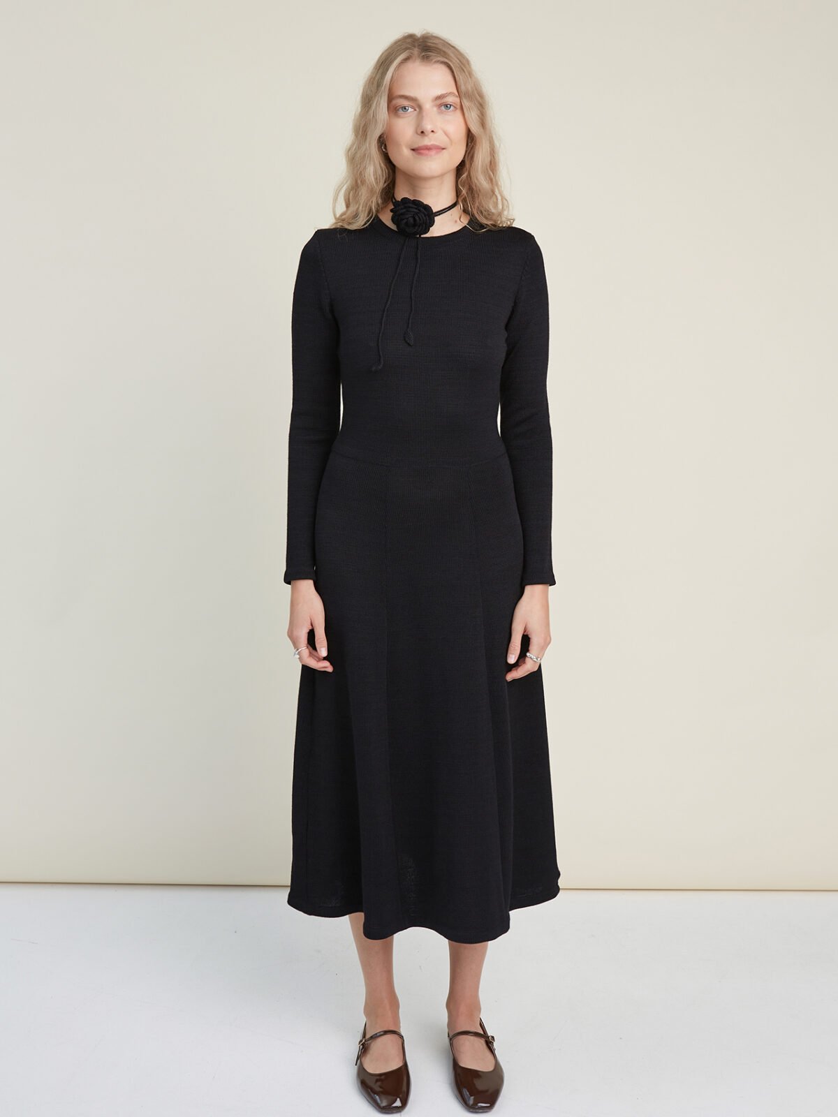 Knitted merino wool black feminine sweater dress