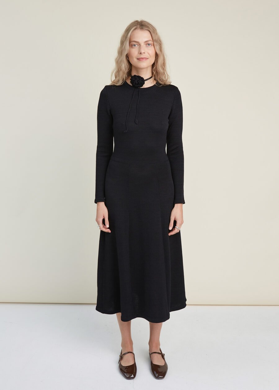 Knitted merino wool black feminine sweater dress
