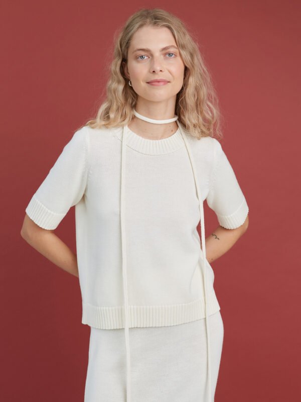 Knitted Merino Wool Top in Natural White
