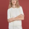 Natural white merino wool short sleeve blouse