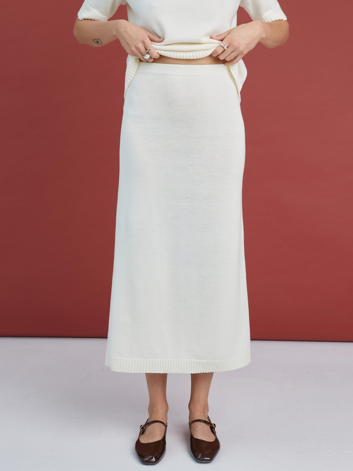 Knitted merino wool midi skirt