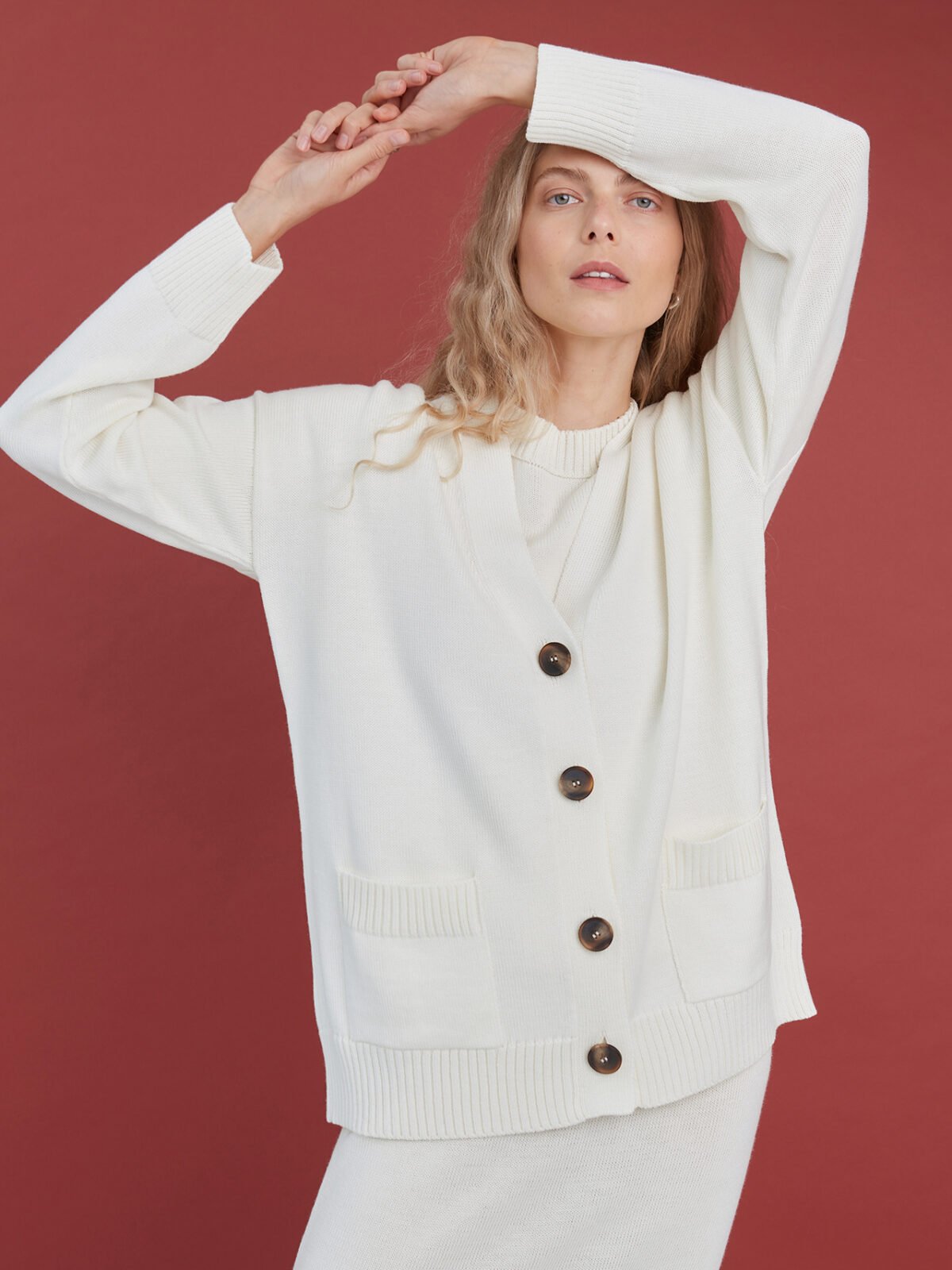 Button-Up Merino Wool Cardigan in Natural White