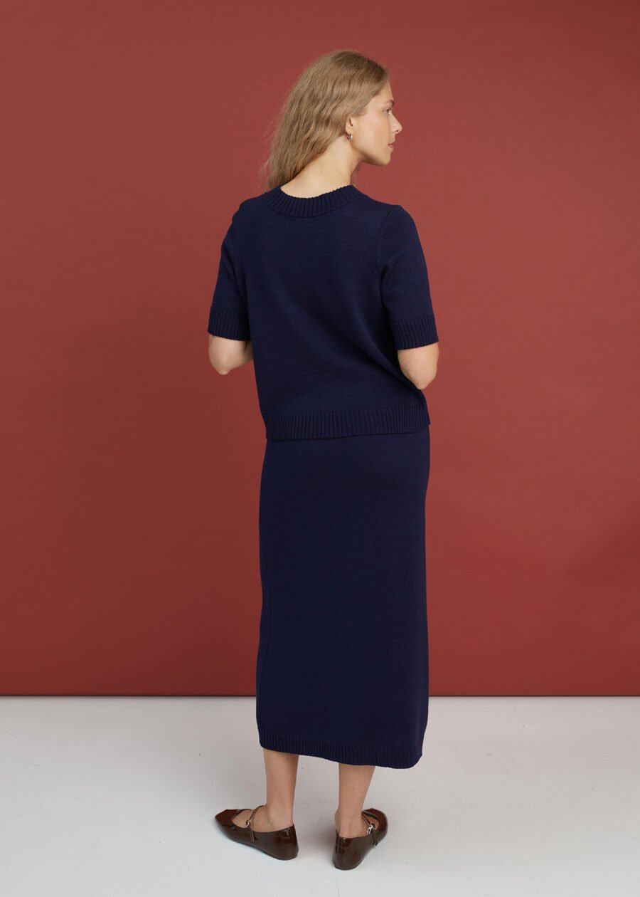 Minimalist merino wool knitted outfit with skirt
