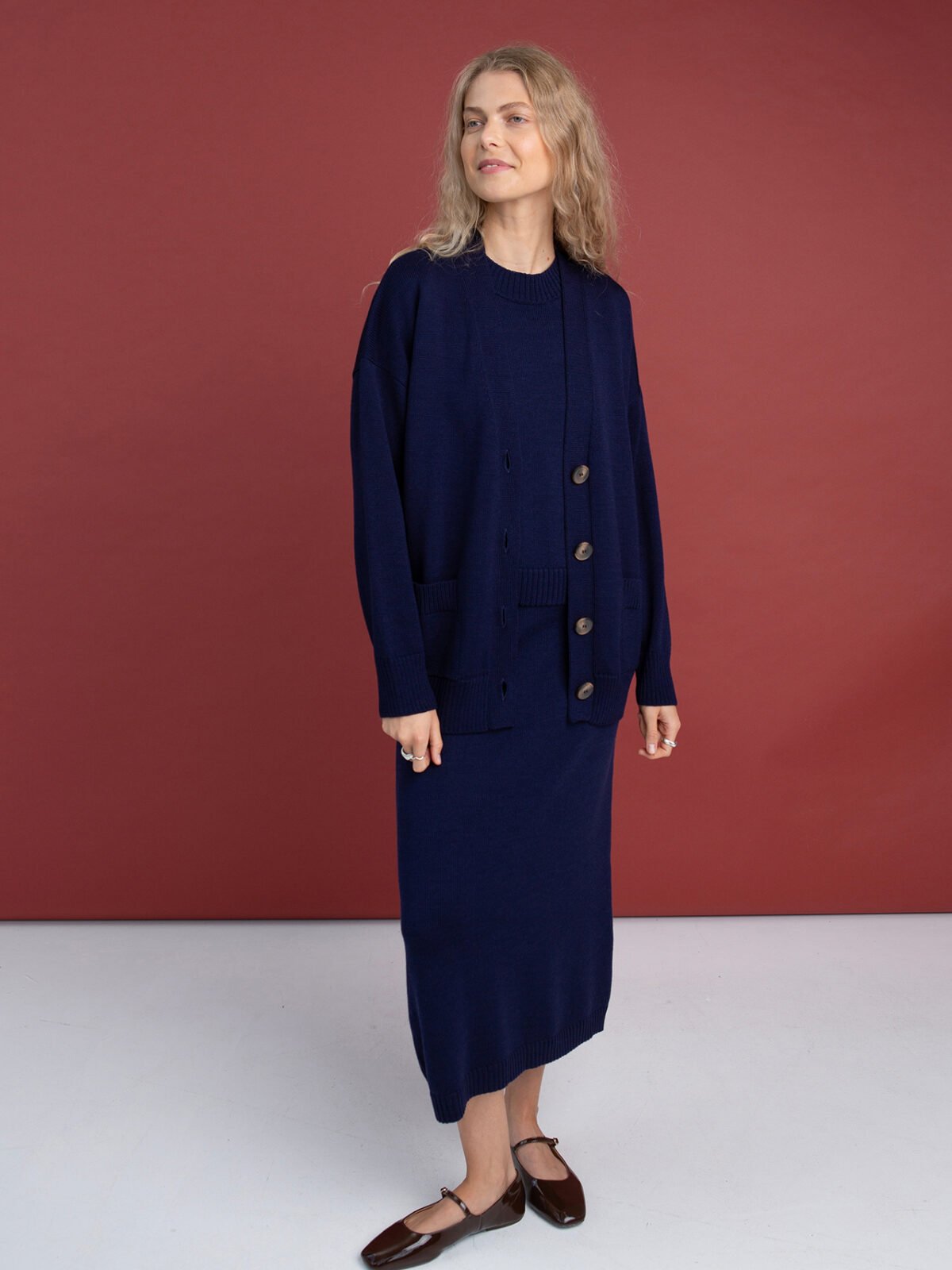 Merino Wool Three-Piece Set in Dark Blue