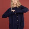 Button-Up Merino Wool Cardigan in Dark Blue
