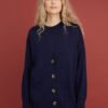 Button-Up Merino Wool Cardigan in Dark Blue