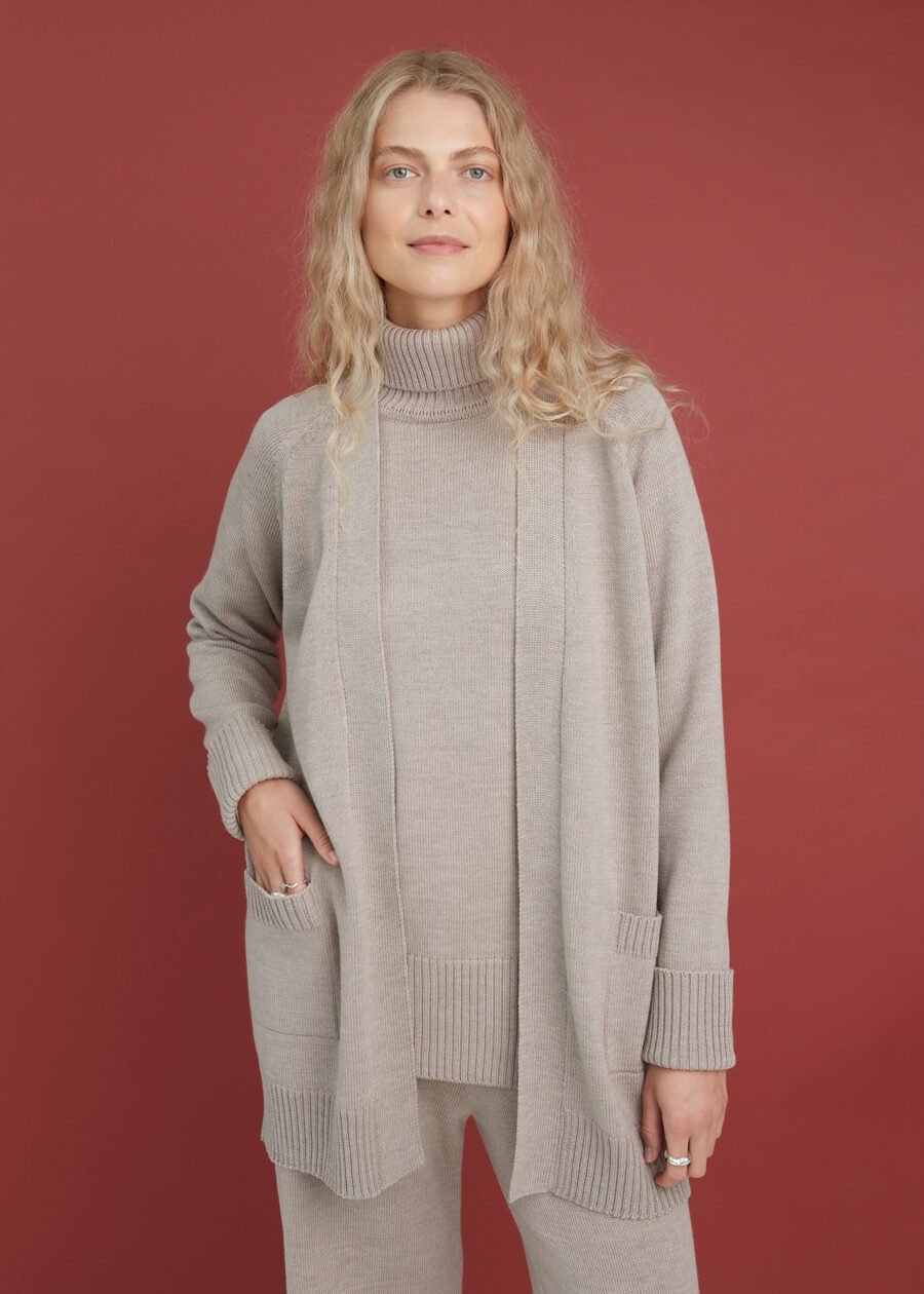 Knitted long merino wool cardigan