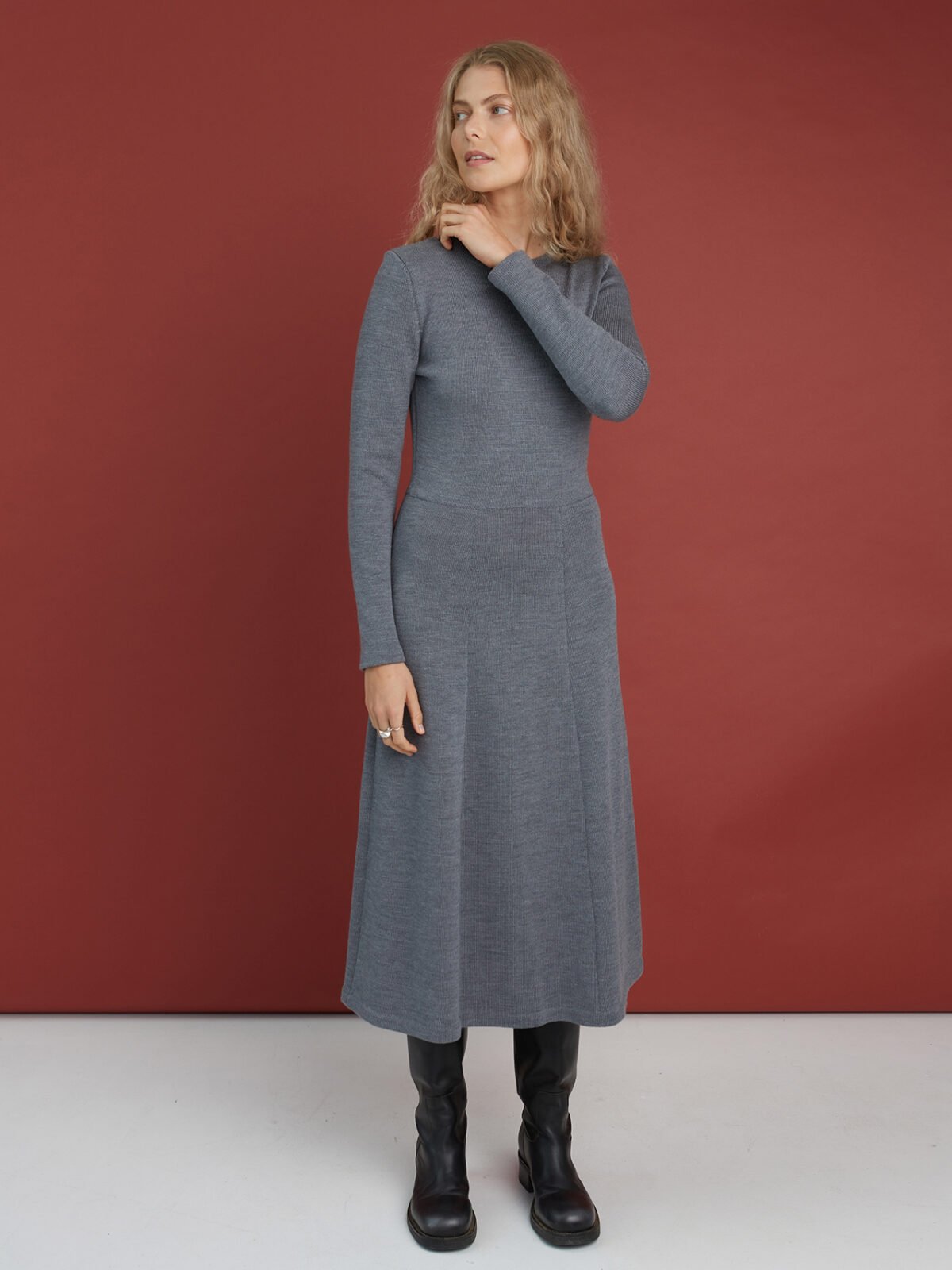 Casual knitted midi winter wool dress