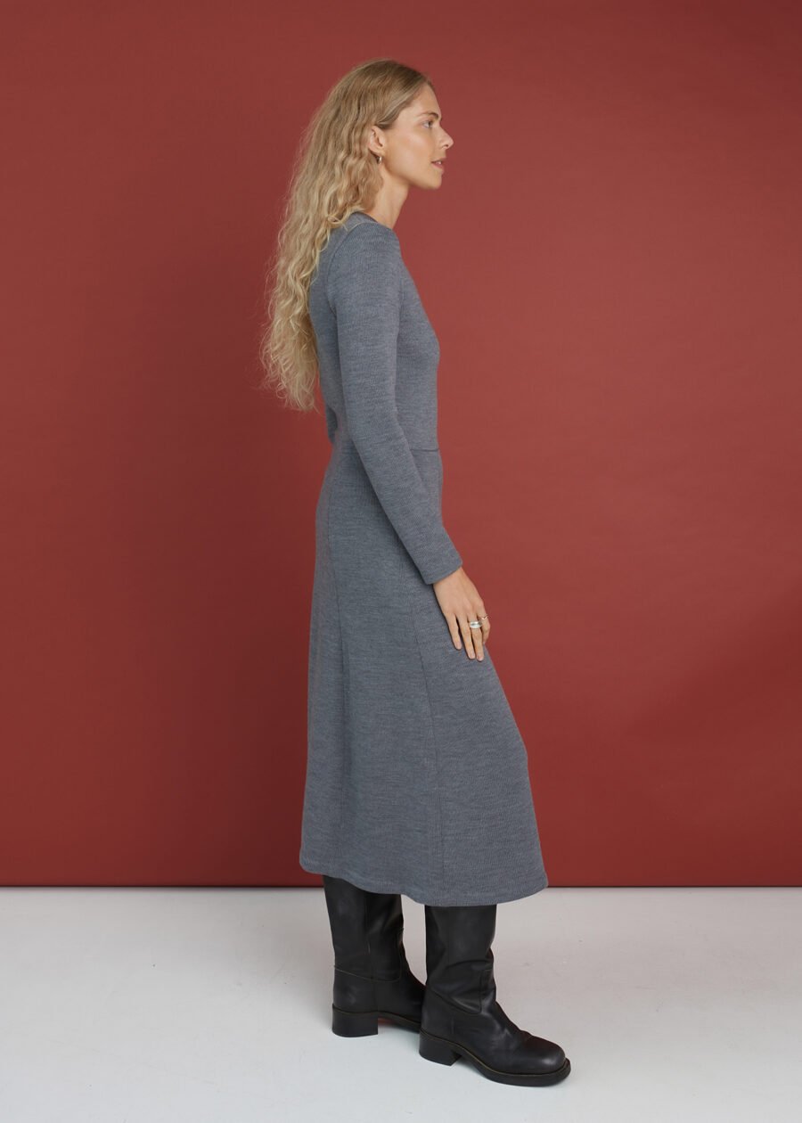 Soft knitted gray merino wool midi dress