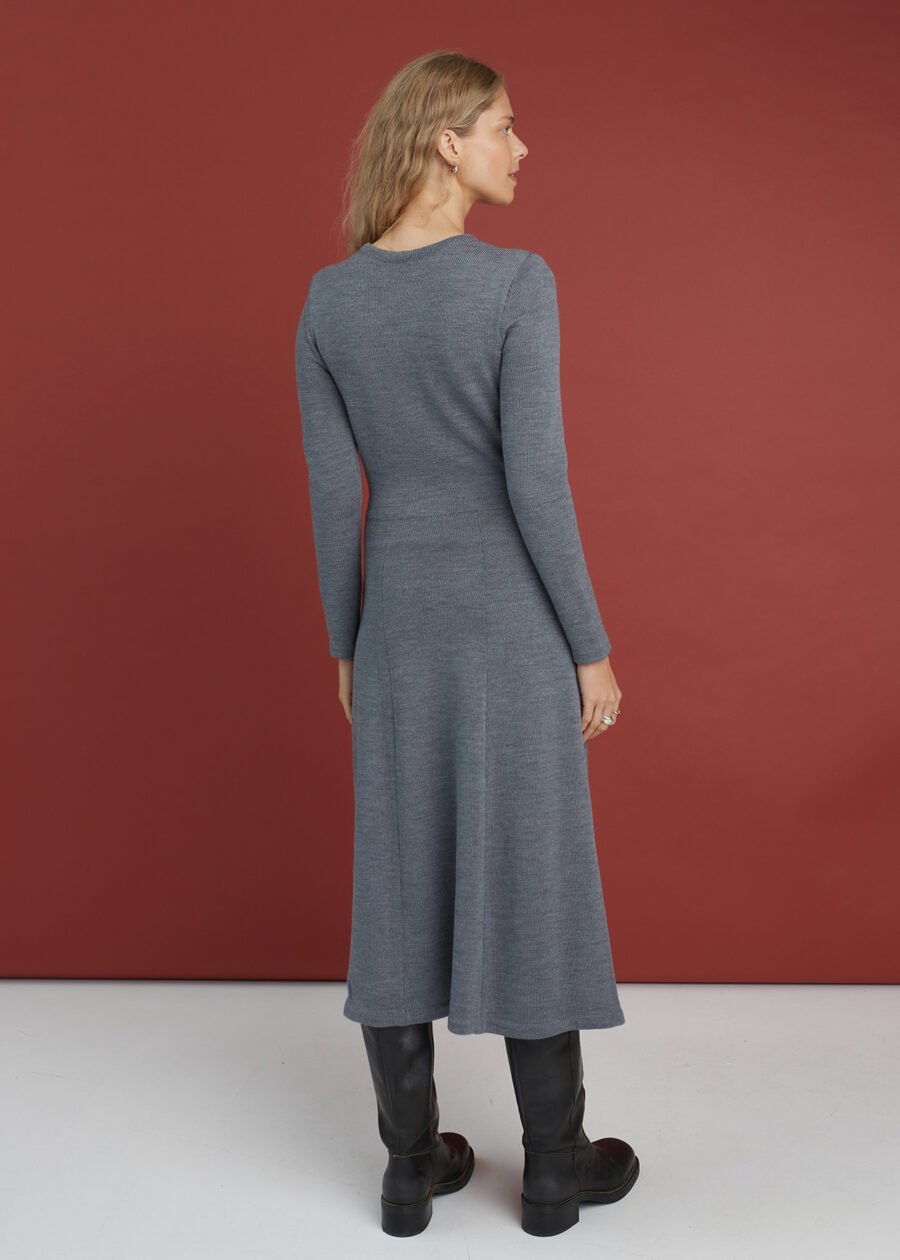 Elegant merino wool A-line midi dress