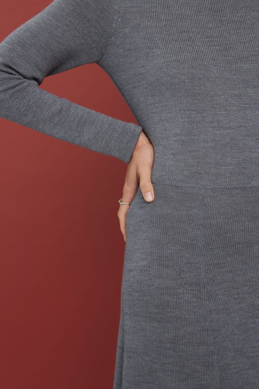 Long sleeve merino wool midi winter dress