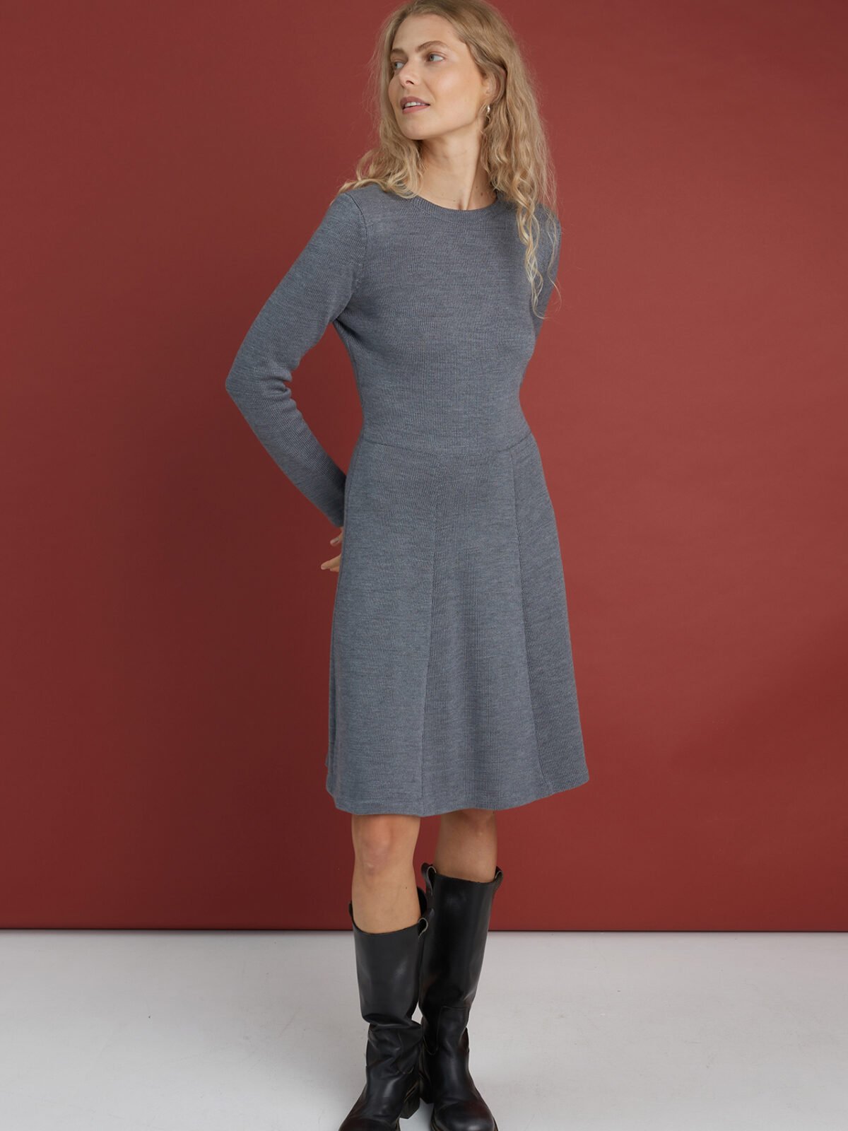 Flared knitted merino wool dress