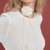 Handcrafted Merino Wool Rose Necklace in Natural White