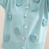 Merino Wool Cardigan with Crochet Flowers