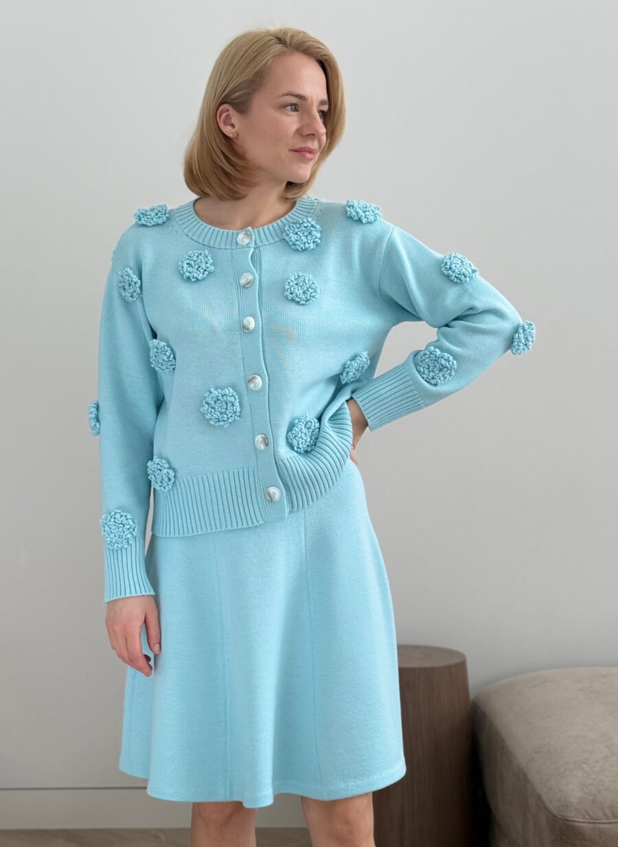 Merino Wool Cardigan with Crochet Flowers