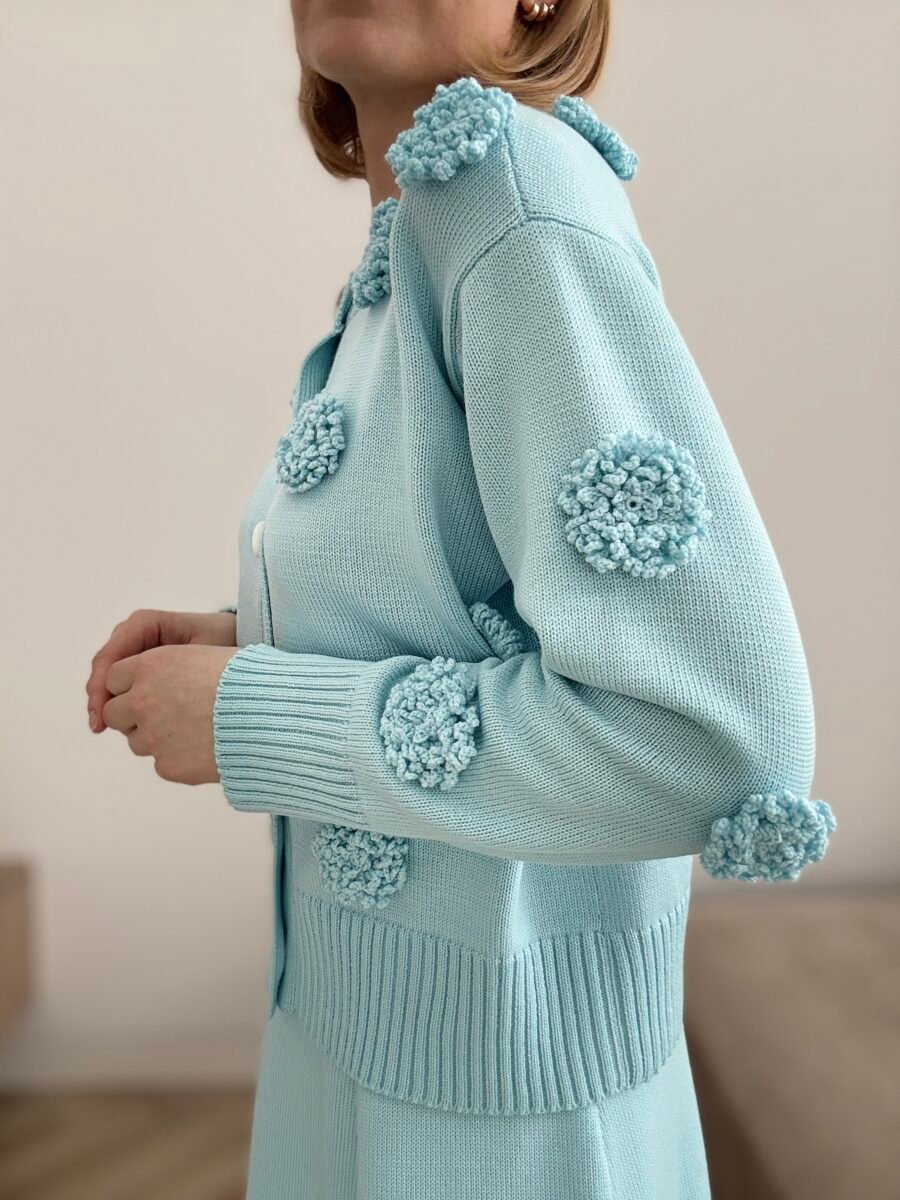 Merino Wool Cardigan with Crochet Flowers