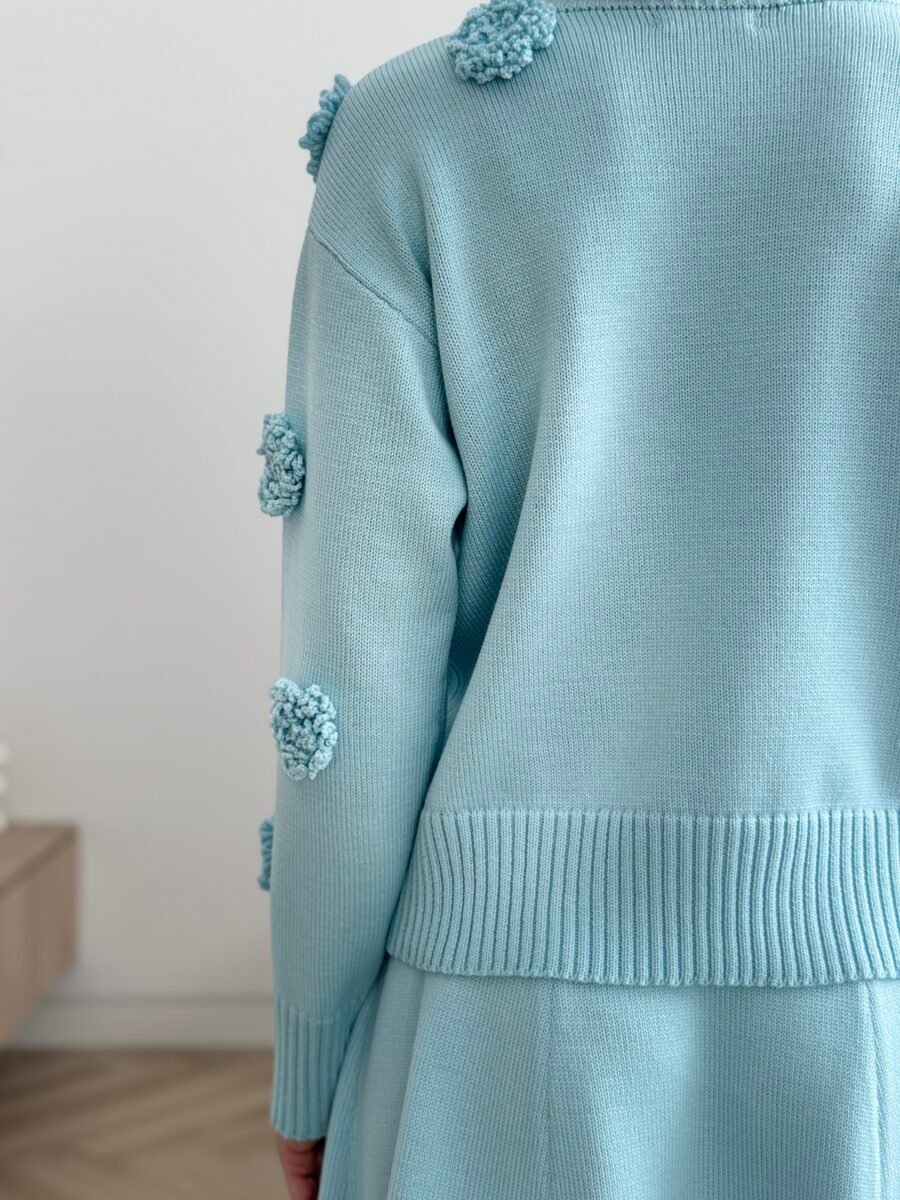 Merino Wool Cardigan with Crochet Flowers