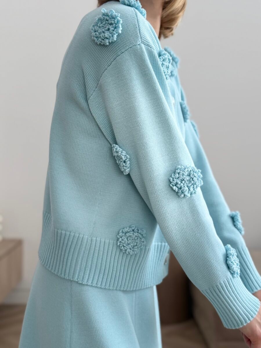 Merino Wool Cardigan with Crochet Flowers