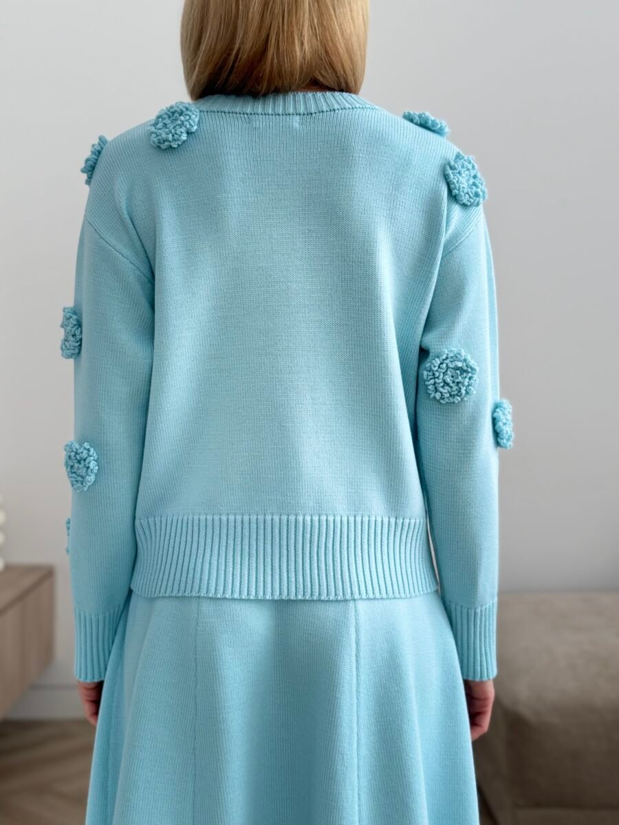 Merino Wool Cardigan with Crochet Flowers