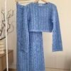 Knitted Lace Pants and Top Set in Sky