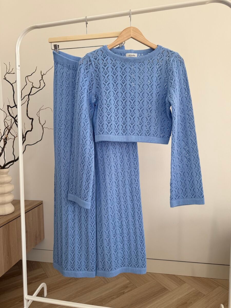 Knitted Lace Pants and Top Set in Sky
