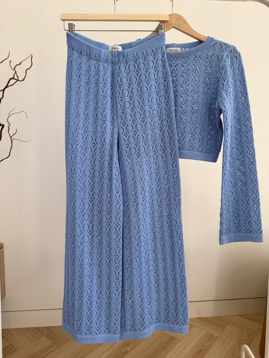 Knitted Lace Pants and Top Set in Sky