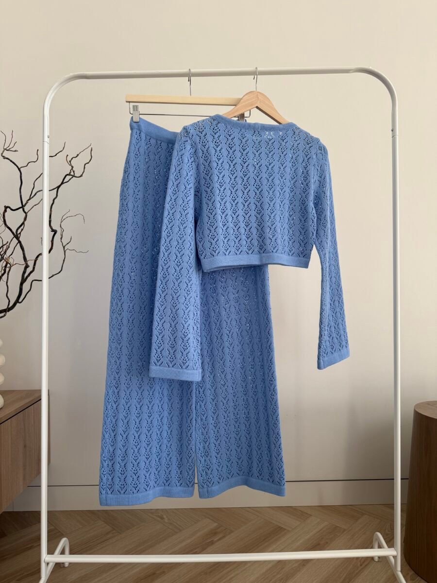 Knitted Lace Pants and Top Set in Sky